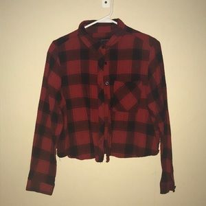 Cropped Flannel Top Red and Black Plaid